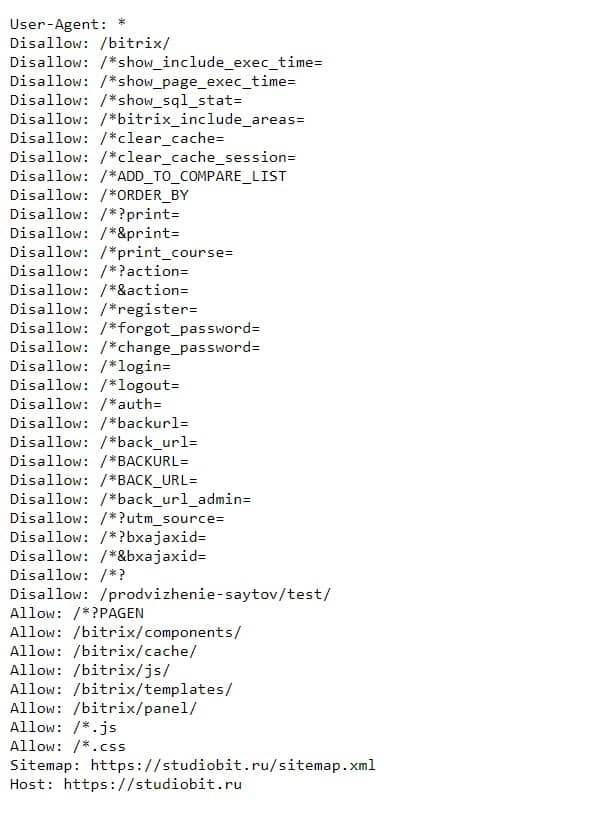 Файл роботс с директивами запрещающими индексацию не нужных страниц